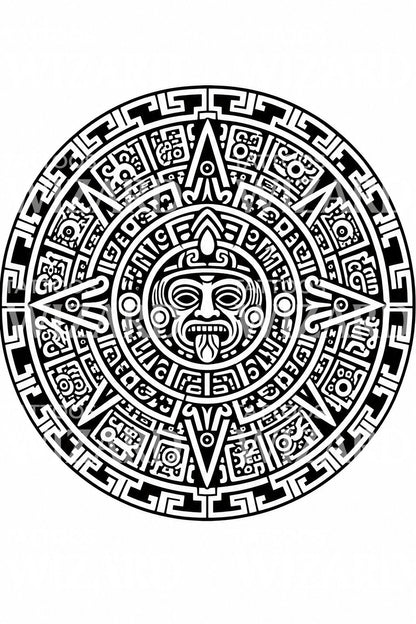 Aztekischer Sonnenstein-Kalender Tattoo-Design