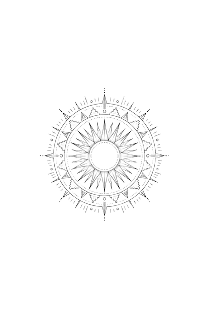 Geometryczny tatuaż fine line inspirowany azteckim Kamieniem Słońca