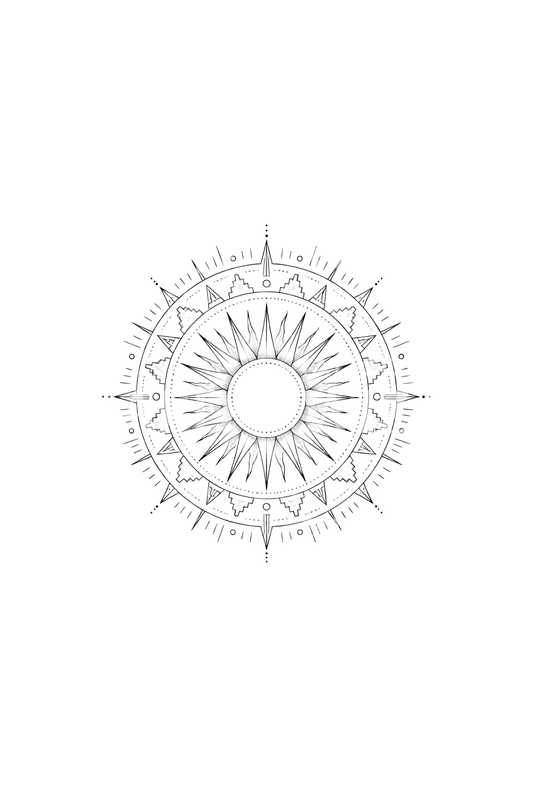 Aztec Sun Stone Inspired Geometric Fine Line Tattoo Design