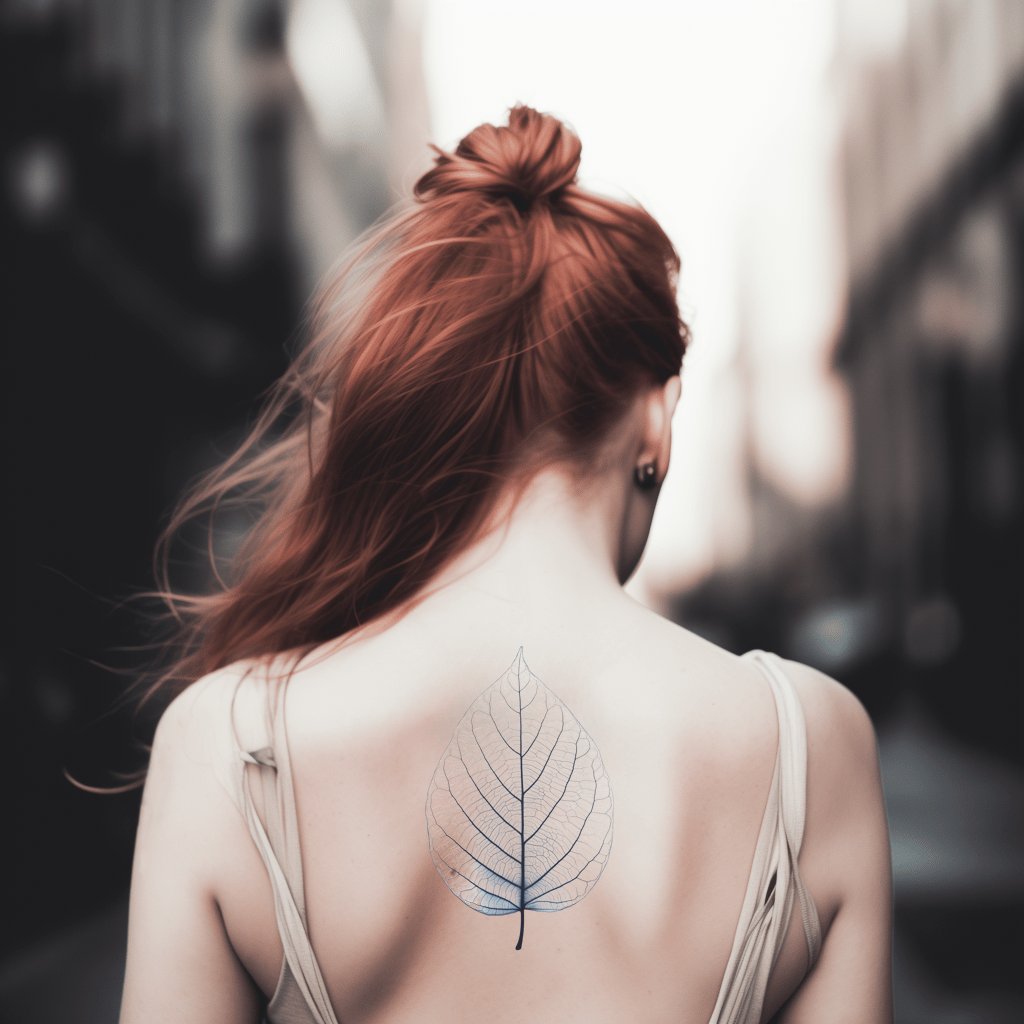 Azure Vein Leaf Tattoo Idea
