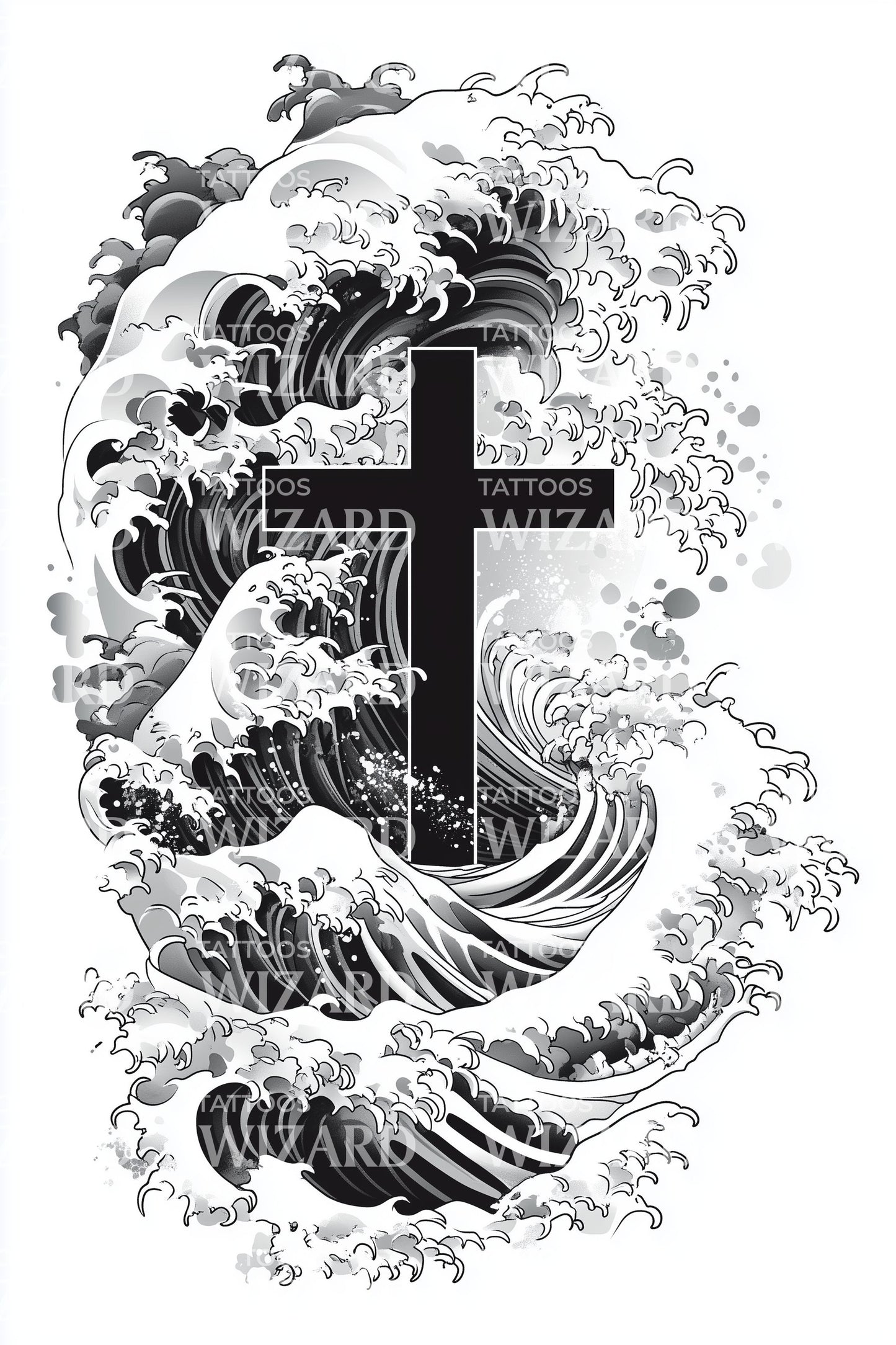 Azure Torrent Cross Tattoo Design