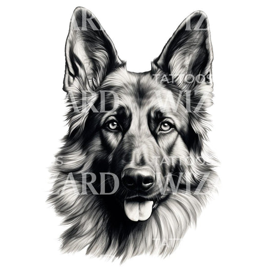 German Sheperd Portrait Tattoo Design