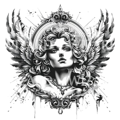 Baroque Angel Black and Grey Tattoo Design