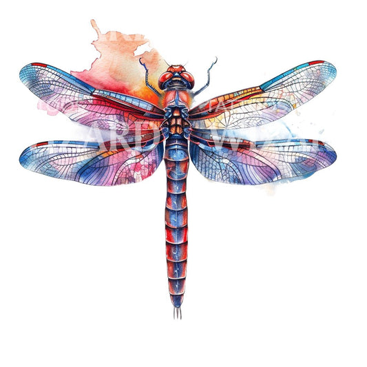 Bright Colorful Watercolor Dragonfly Tattoo Design