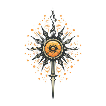 Neo Traditional Sun and Dagger Tattoo Design