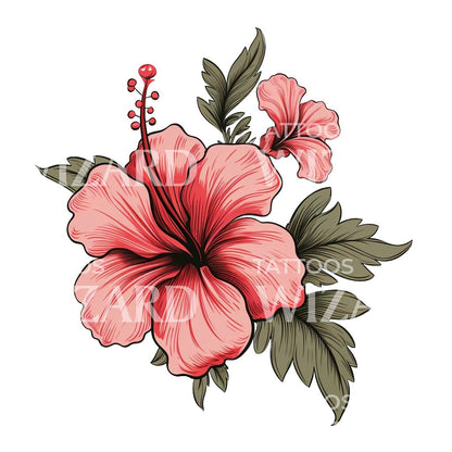 Neo Traditional Ibiscus Tattoo Design