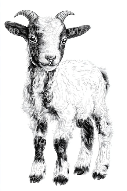 Baby Goat Standing Tattoo Design