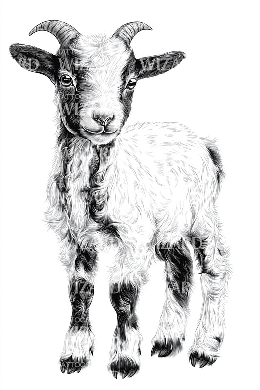 Baby Goat Standing Tattoo Design