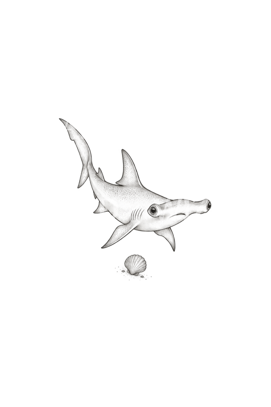 Baby Hammerhead Shark Pup with Seashell Tattoo