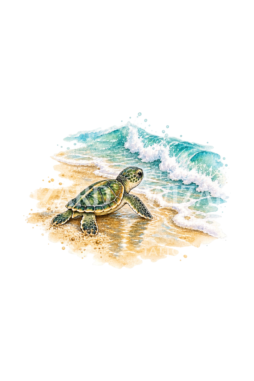Baby Sea Turtle Hatchling Heading to Sea Watercolor Tattoo