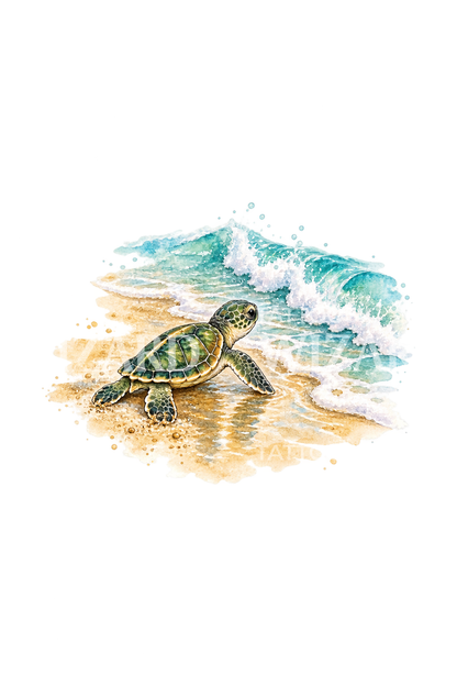 Baby Sea Turtle Hatchling Heading to Sea Watercolor Tattoo