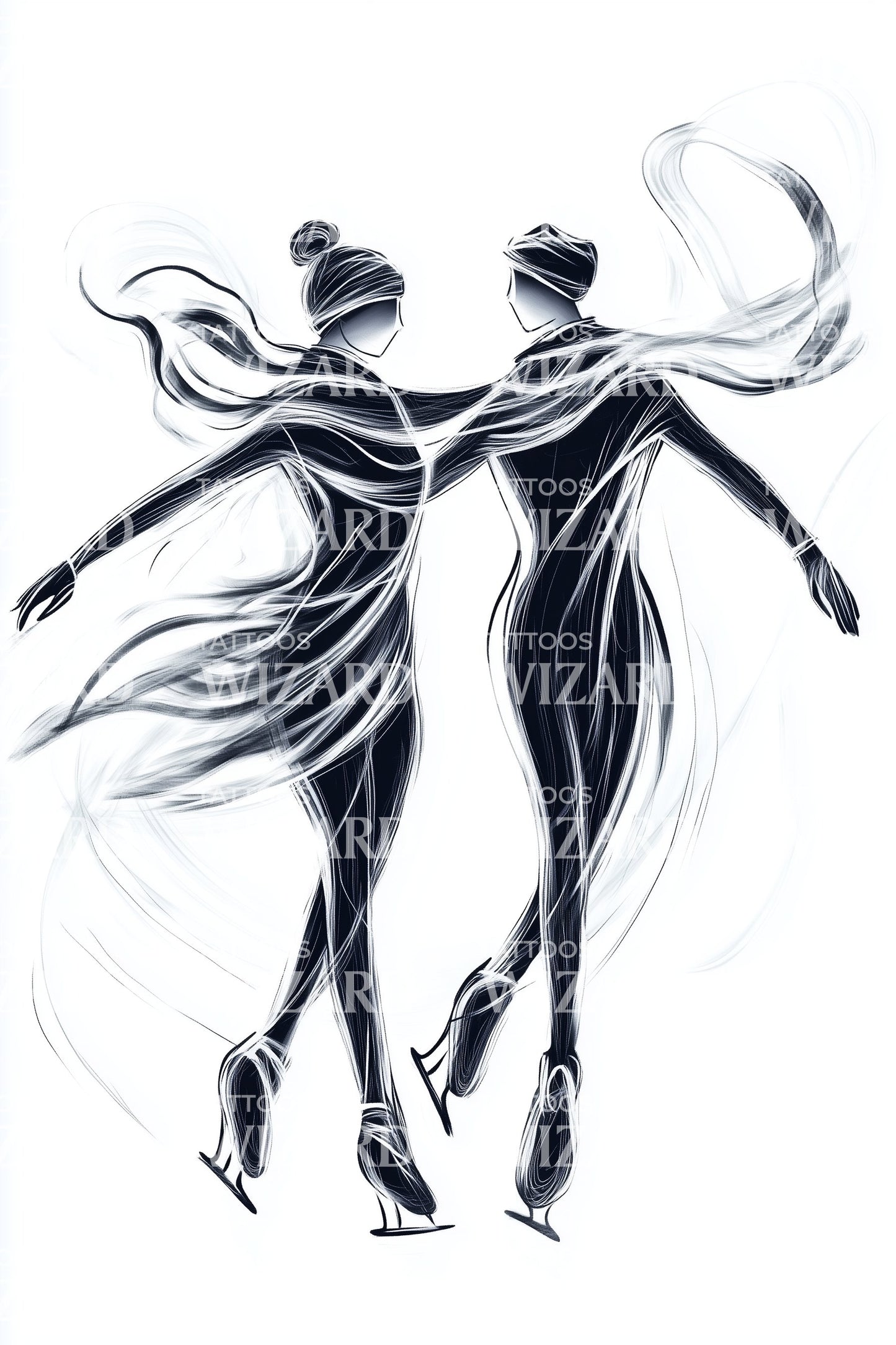 Back View Skating Couple Tattoo Design