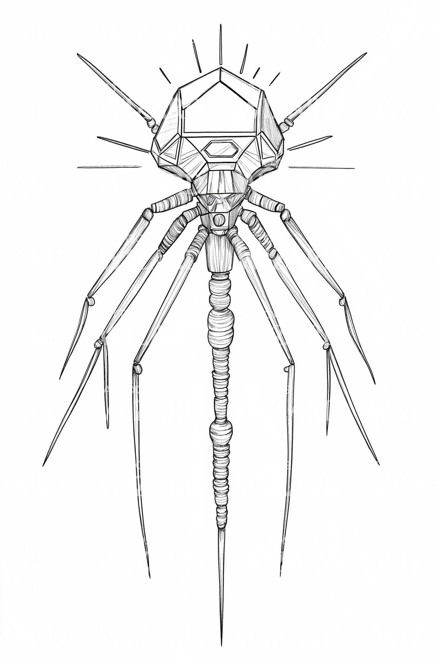 Bacteriophage Virus Blueprint Tattoo Design