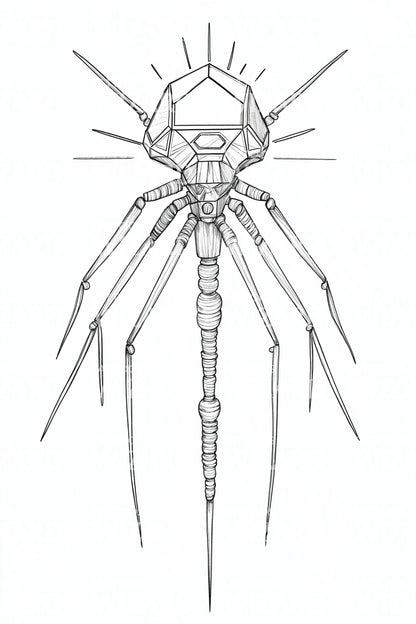 Bacteriophage Virus Blueprint Tattoo Design