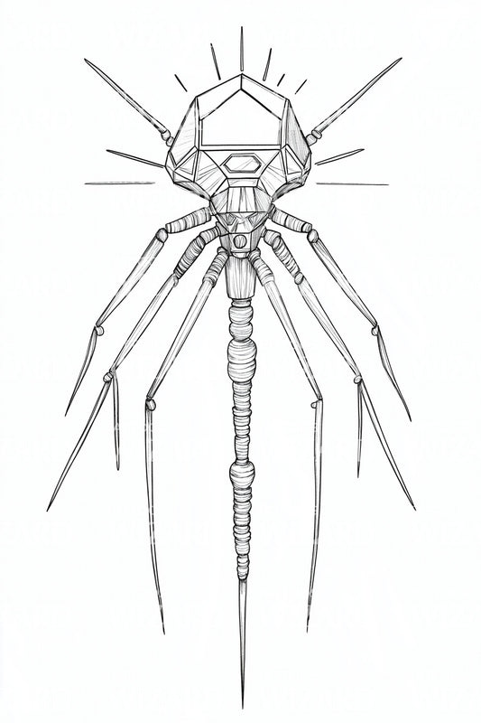 Bacteriophage Virus Blueprint Tattoo Design