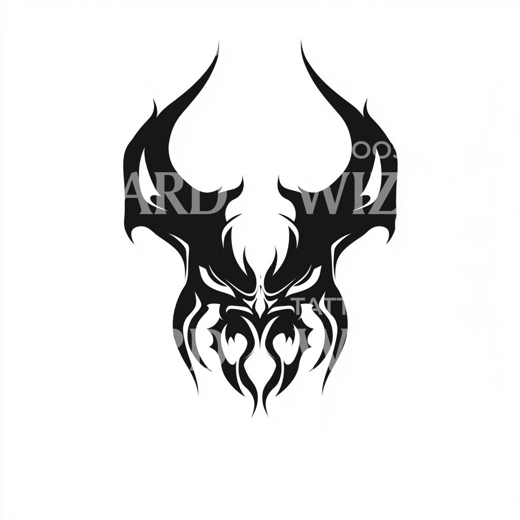 Badass Horned Tribal Skull Tattoo Design