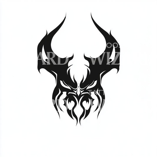 Badass Horned Tribal Skull Tattoo Design