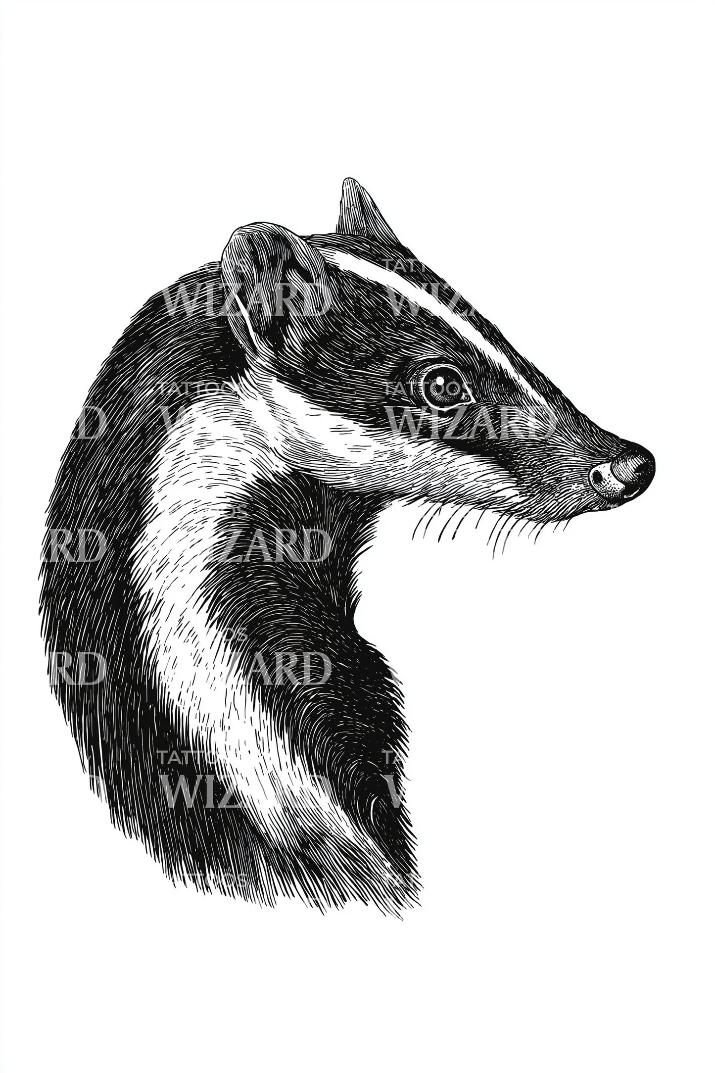 Badger Head Portrait Tattoo Design
