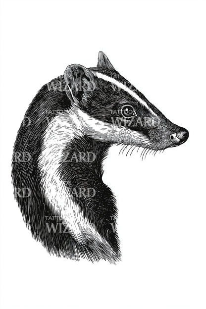 Badger Head Portrait Tattoo Design
