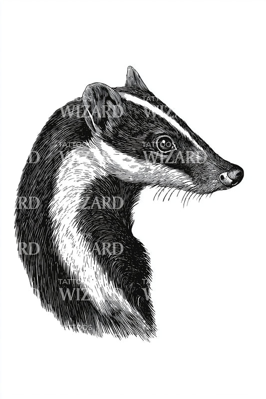 Badger Head Portrait Tattoo Design