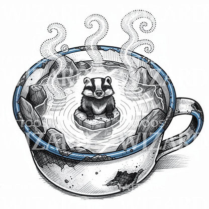 Badger Hot Spring Tattoo Illustration