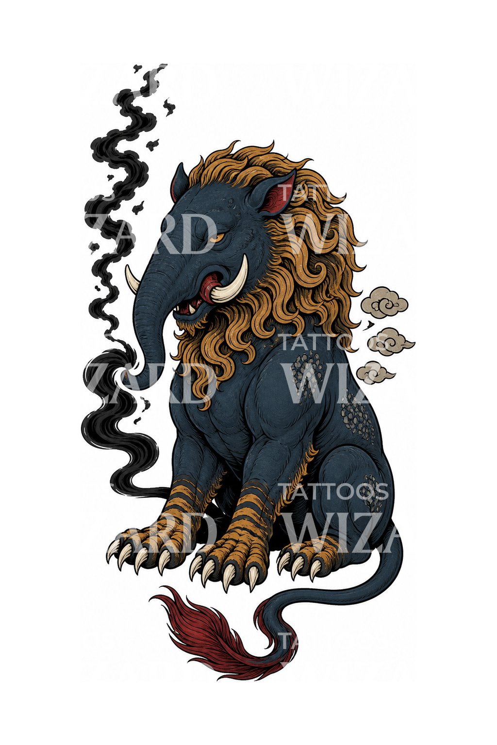Baku, el yokai japonés devorador de sueños, diseño de tatuaje