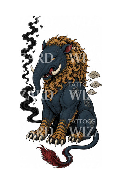 Baku, el yokai japonés devorador de sueños, diseño de tatuaje