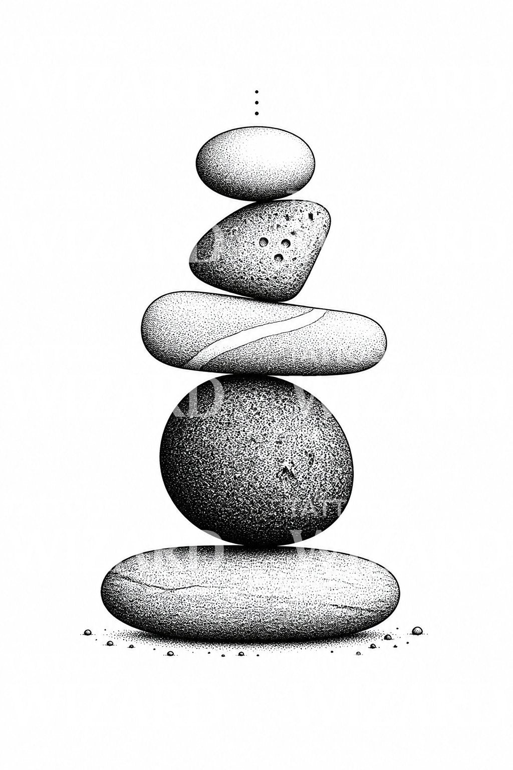 Balanced Stone Cairn Dotwork Tattoo Design