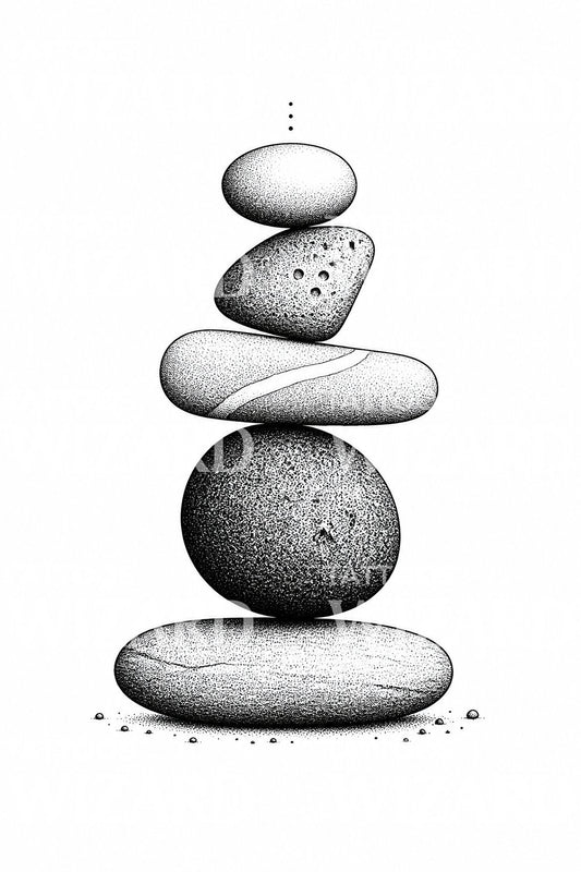 Balanced Stone Cairn Dotwork Tattoo Design