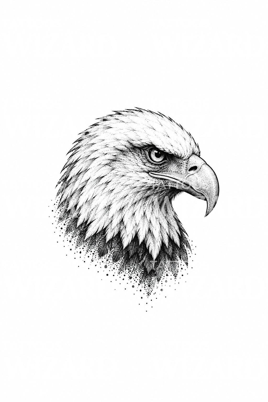Kop van een Amerikaanse zeearend in profiel, dotwork-tattoo