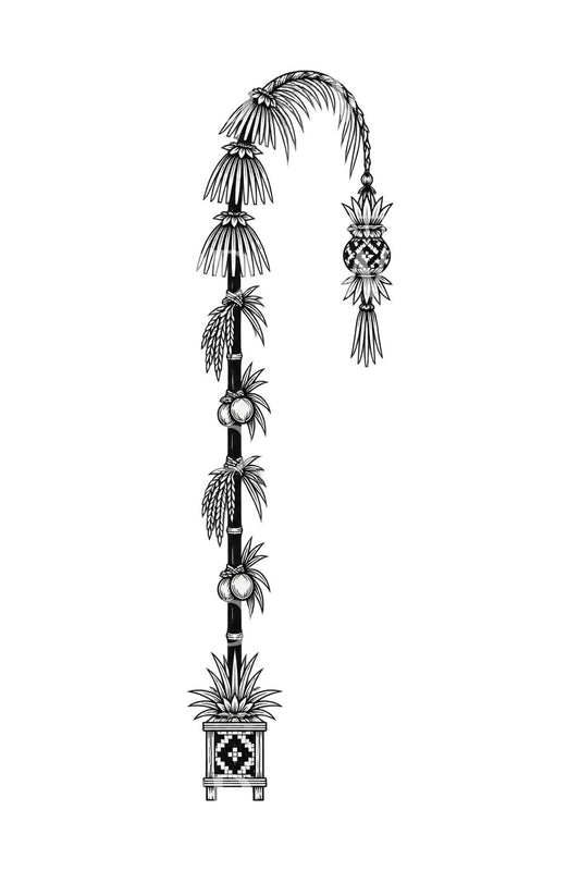 Balilainen penjor-satotolppa-tatuointidesign