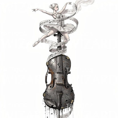 Ballerina Cello Melodie Tattoo-Ontwerp