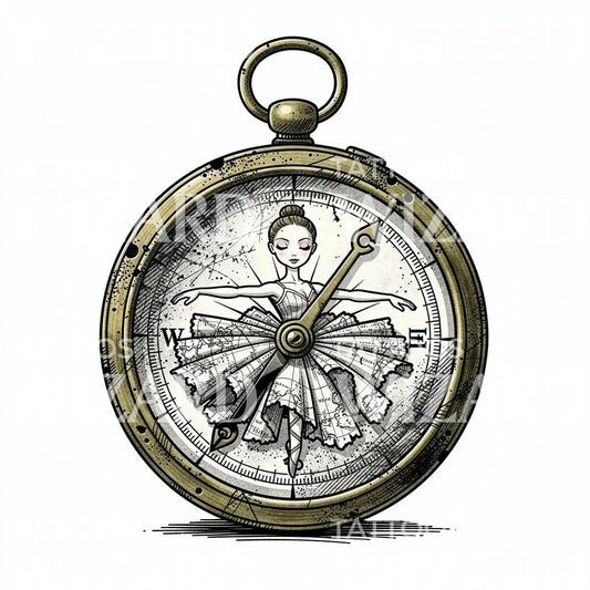 Ballerina Kompass Fickur Tatueringsdesign