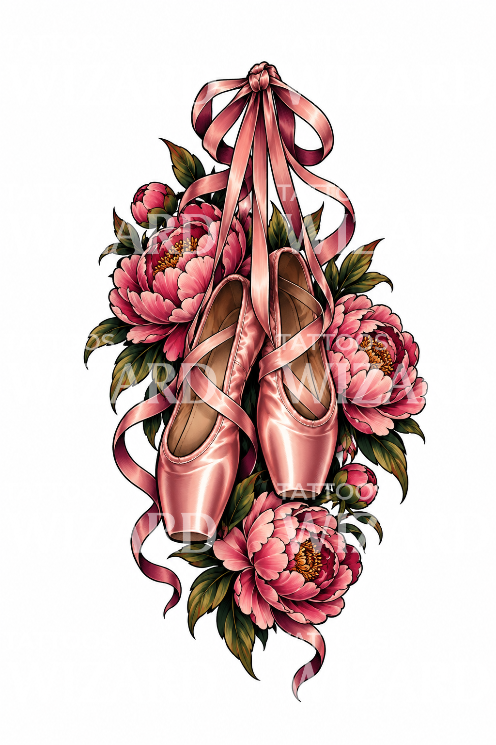 Ballet Pointe Shoes with Peonies Tattoo – Tattoos Wizard Designs