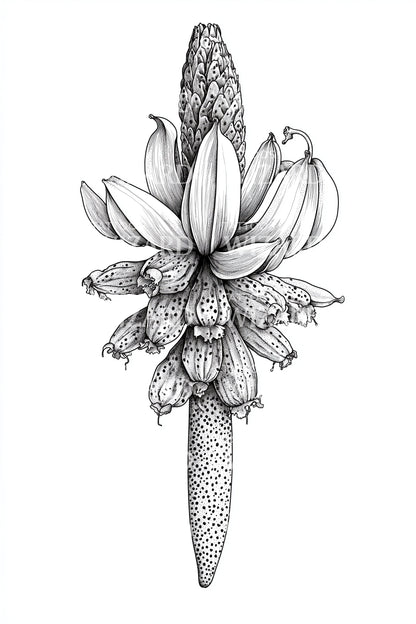Banana Blossom Botanical Tattoo Design