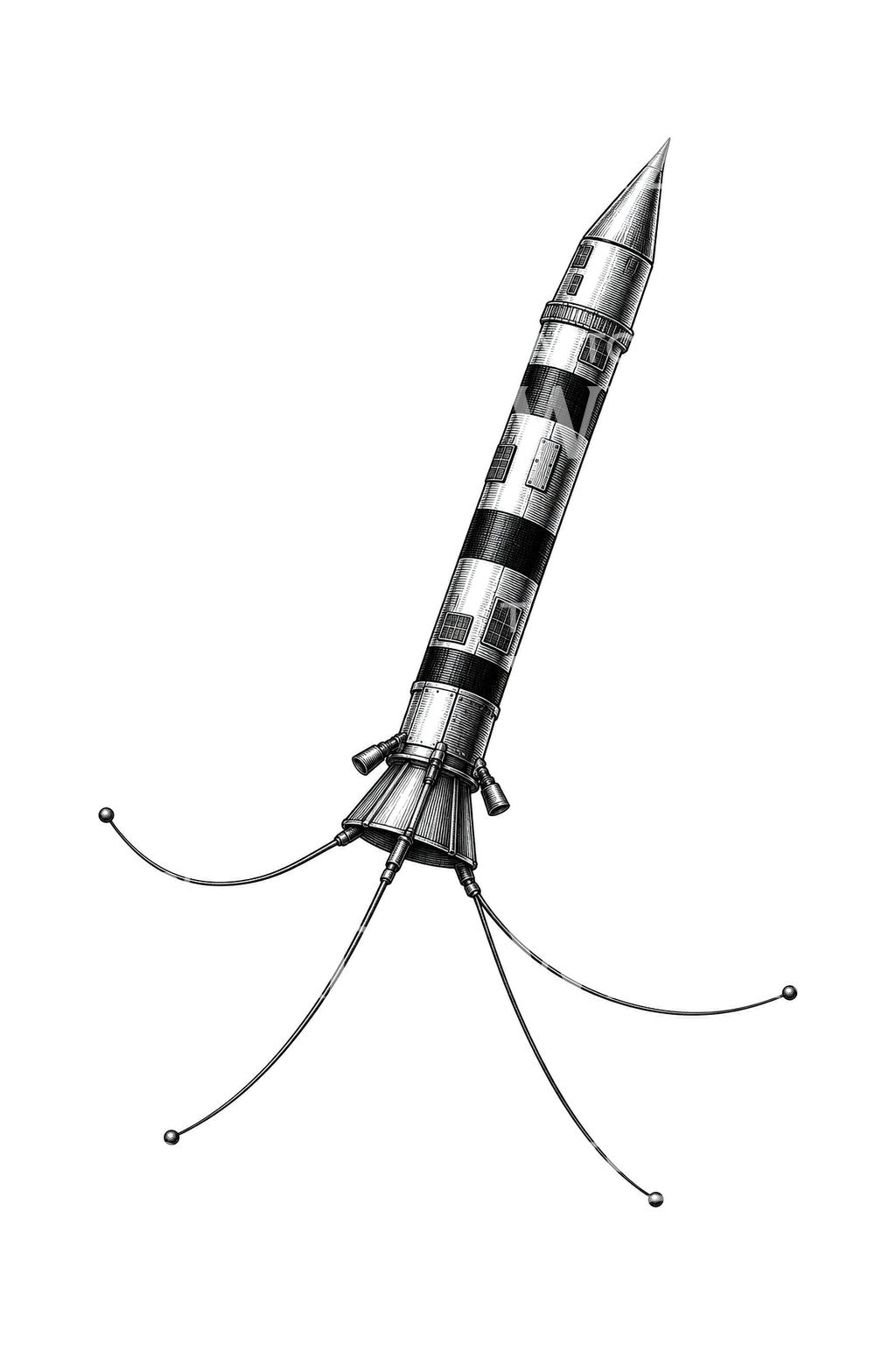 Banded Research Satellite Tattoo Design