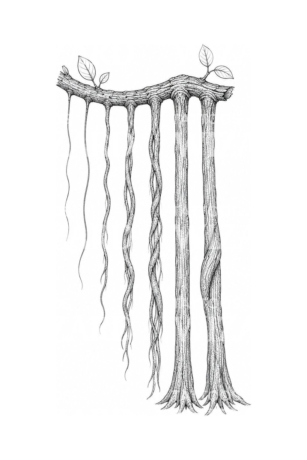 Banyan Aerial Prop Roots Tattoo Design