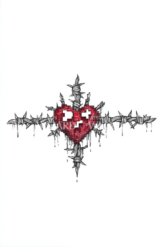 Barbed Cross Red Heart Tattoo Idea