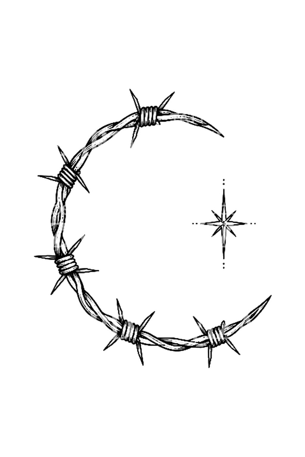 Barbed Wire Crescent Moon Tattoo Idea