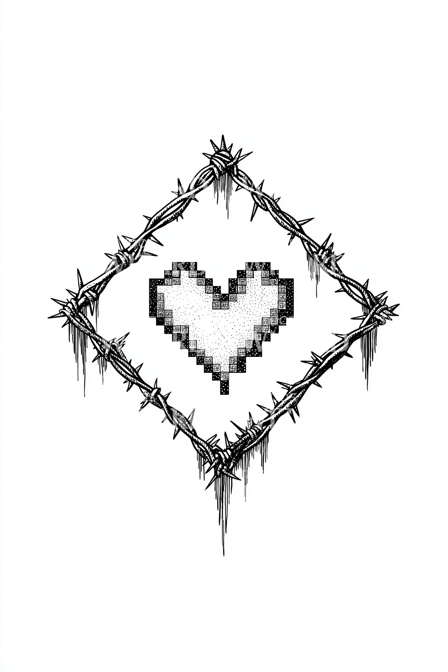 Barbed Wire Heart Diamond Tattoo Design