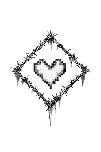 Barbed Wire Heart Diamond Tattoo Design
