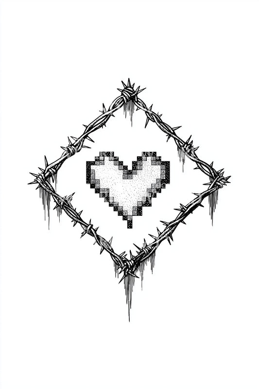 Barbed Wire Heart Diamond Tattoo Design