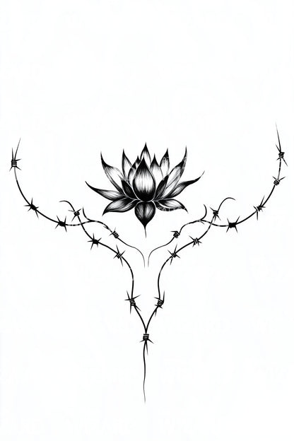 Barbed Wire Lotus Tattoo Design
