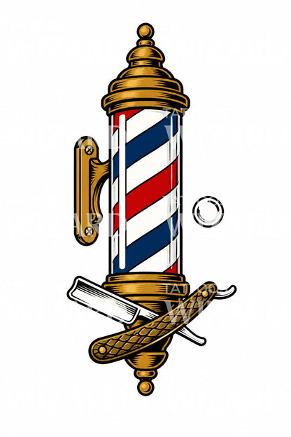 Barber Pole and Razor Tattoo Idea