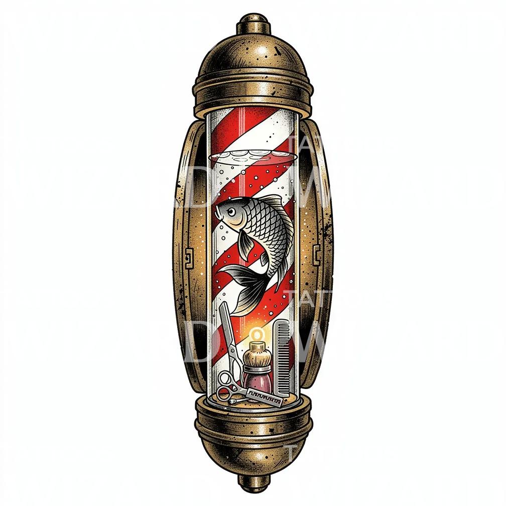 Barber Pole Fish Tattoo Design