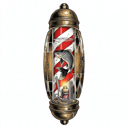 Barber Pole Fish Tattoo Design