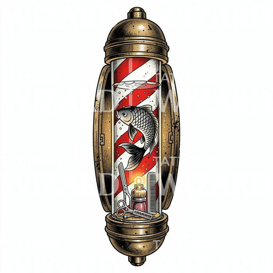 Barber Pole Fish Tattoo Design
