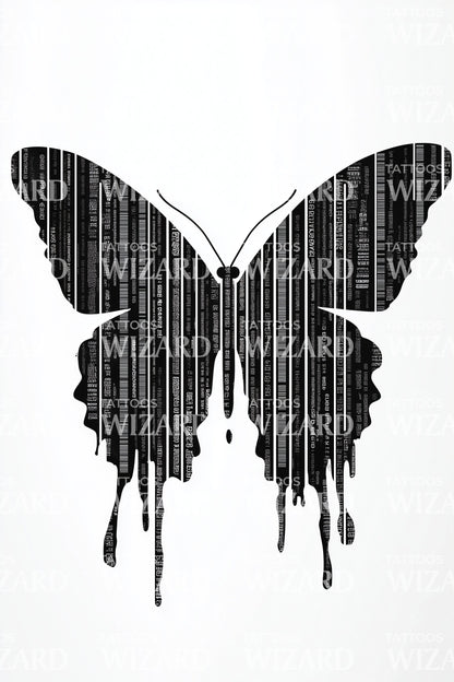 Barcode Butterfly Silhouette Tattoo Design
