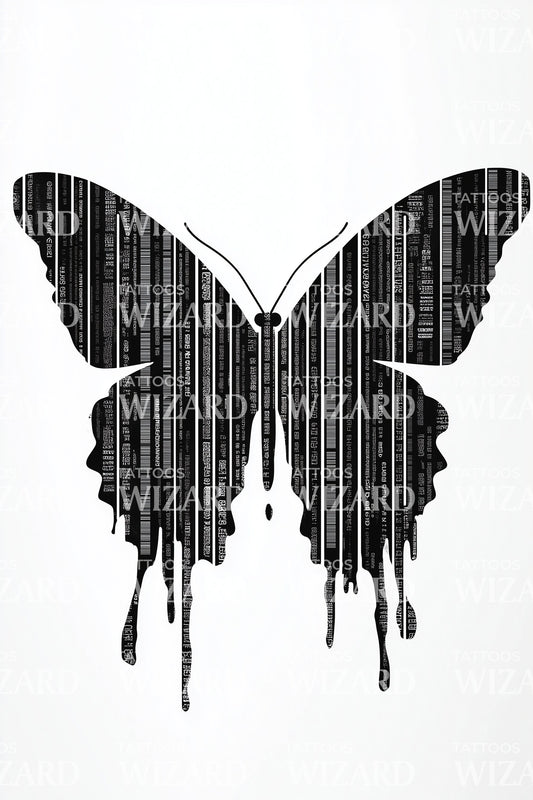 Barcode Butterfly Silhouette Tattoo Design