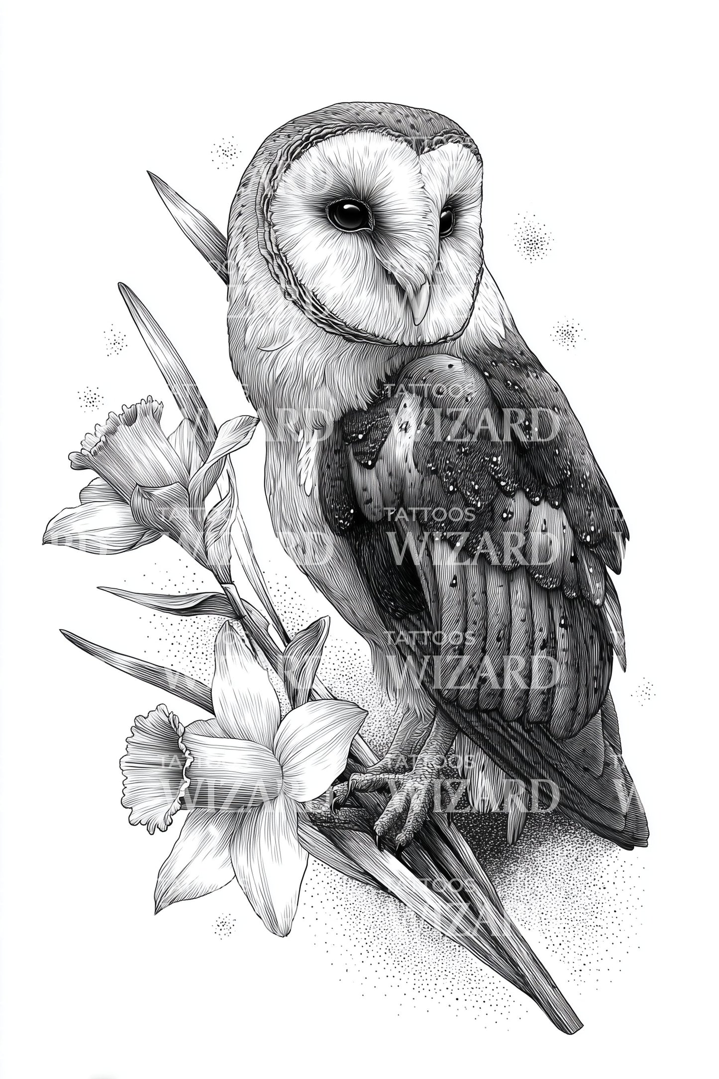 Barn Owl Daffodil Tattoo Design